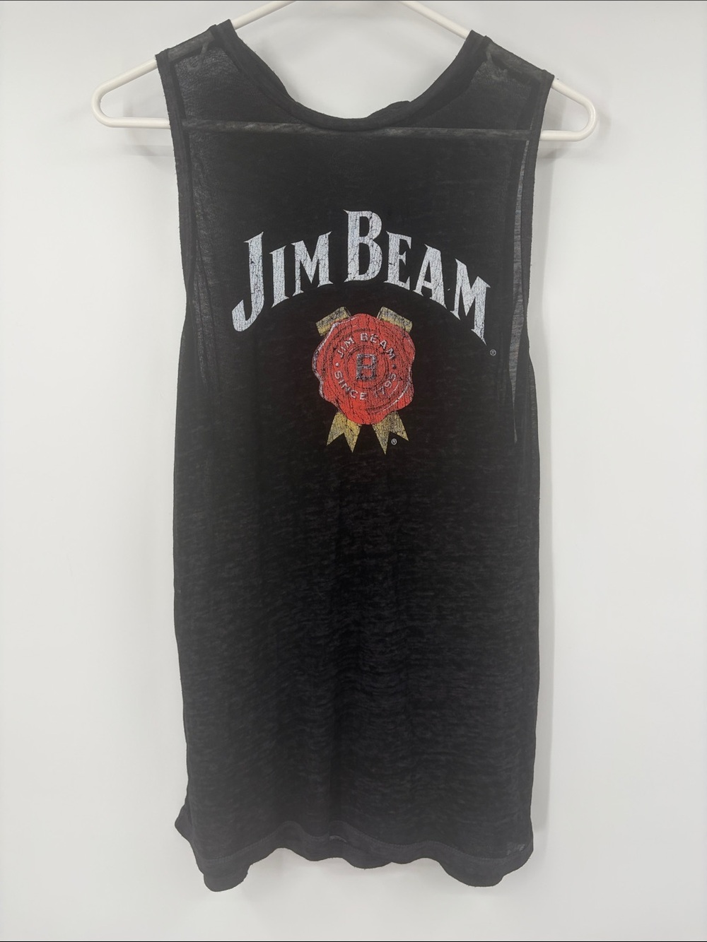 Recycled Karma Black Jim Beam Distressed Cut Off Top Size Small
